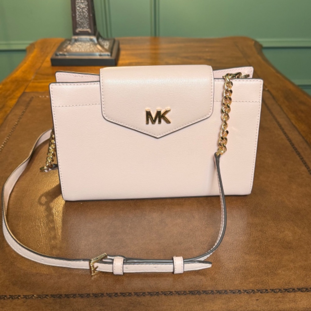 Michael Kors Mott Leather Large Clutch Crossbody Bag Women's Blush Pink‎ Blossom